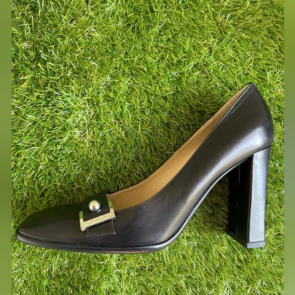 Vintage Louis Vuitton Black Leather Square Toe Heels Size 38 NEW Never Worn
